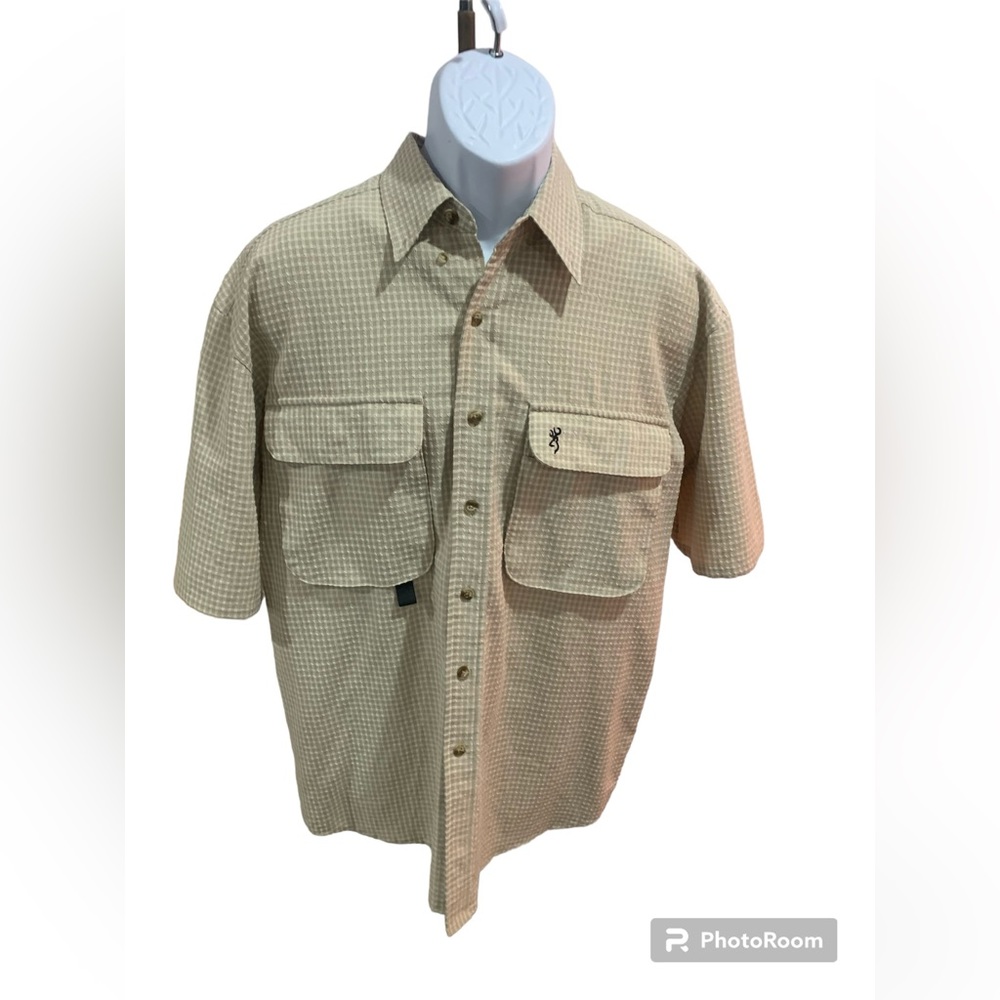 Browning Mens Med‎ Rbo Trekwear Beige Short Slv Button Up Hunting EUC
